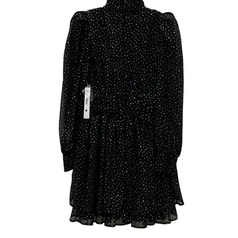 AQUA Black Gold Polka Dot Star Puff Sleeve Mini Dress S NWT - Picture 4 of 4